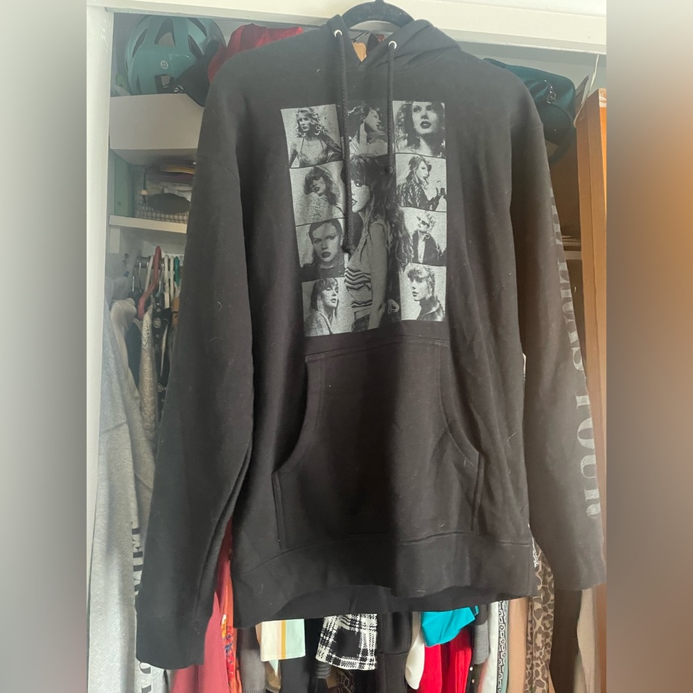 Taylor Swift Eras Tour Black Hoodie Gray Writing